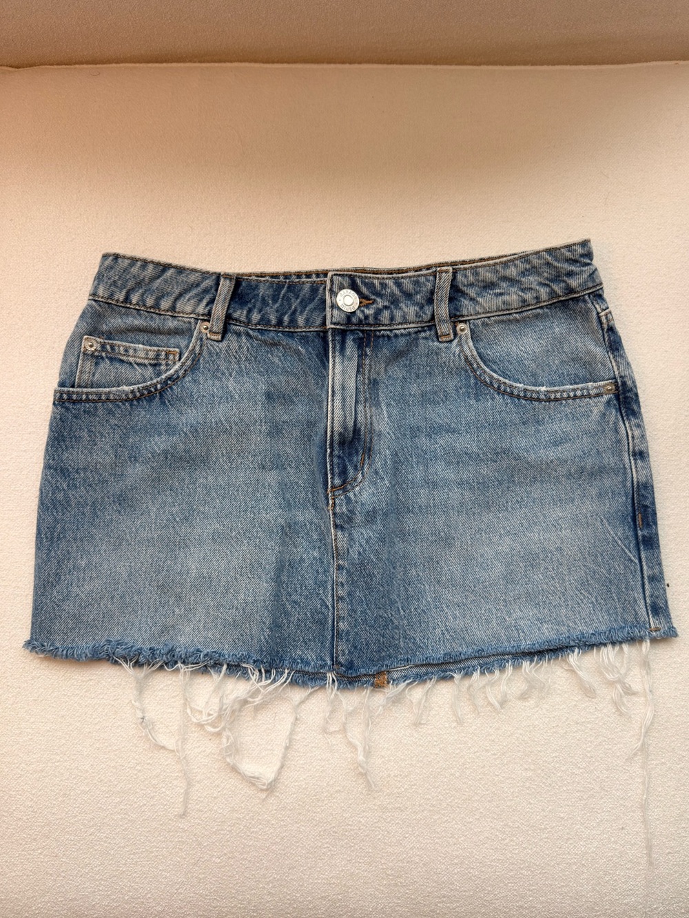Garage Denim Raw-Hem Mini Skirt